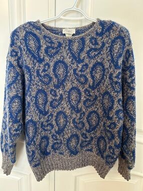 Vintage Simpsons Blue & Gray Paisley Sweater - Wool and Mohair Blend